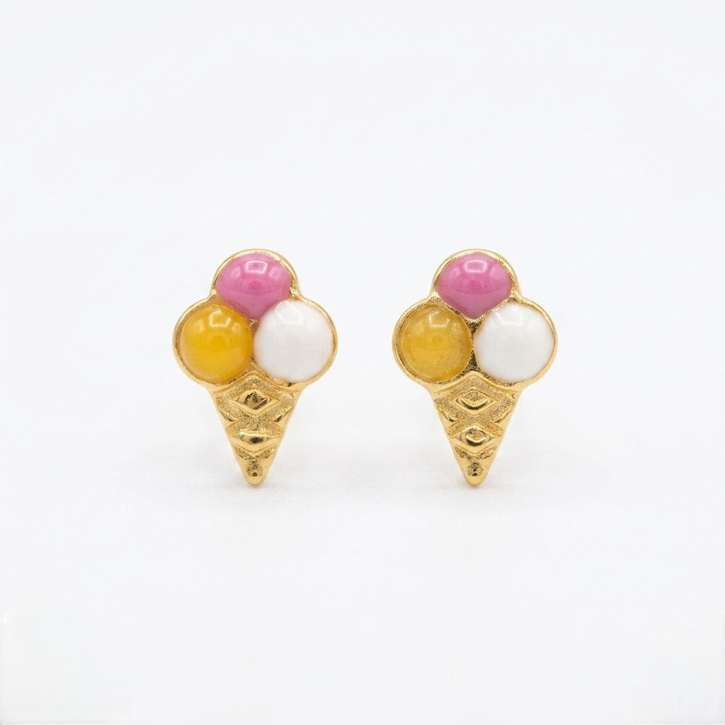 9K Gold Ice Cream Cone Second Stud Earrings