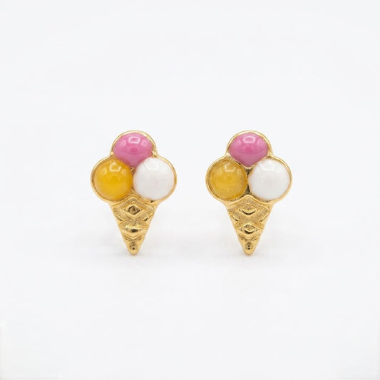 9K Gold Ice Cream Cone Second Stud Earrings