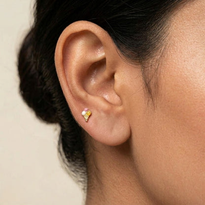 9K Gold Ice Cream Cone Second Stud Earrings