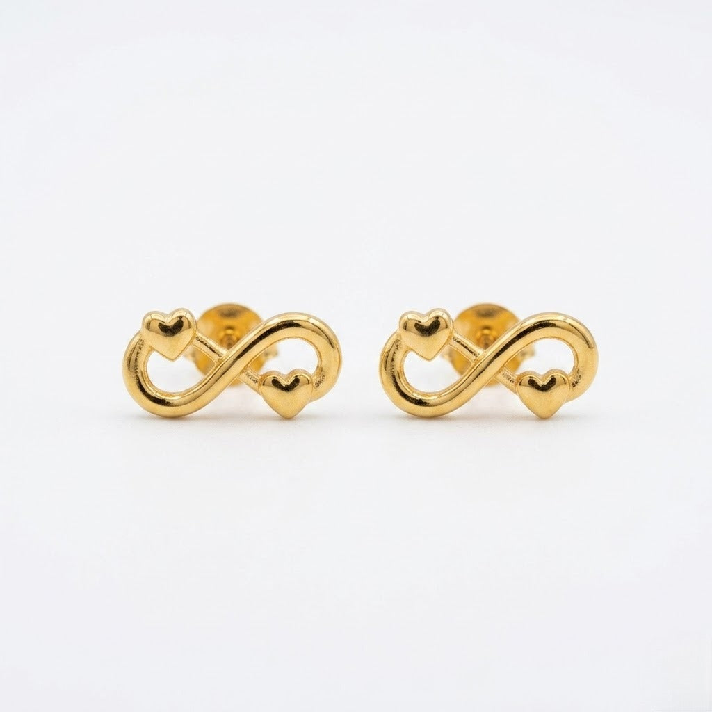 9K Gold Infinity Heart Second Stud Earrings