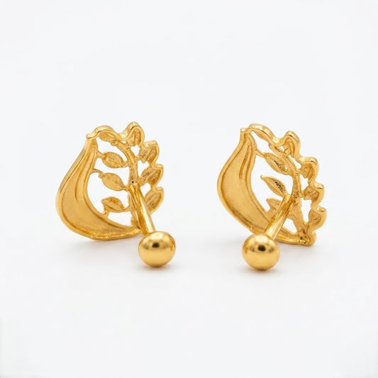 9K Gold Leaf Curve Second Stud Earrings