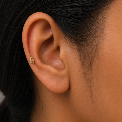 9K Gold Leaf Curve Second Stud Earrings