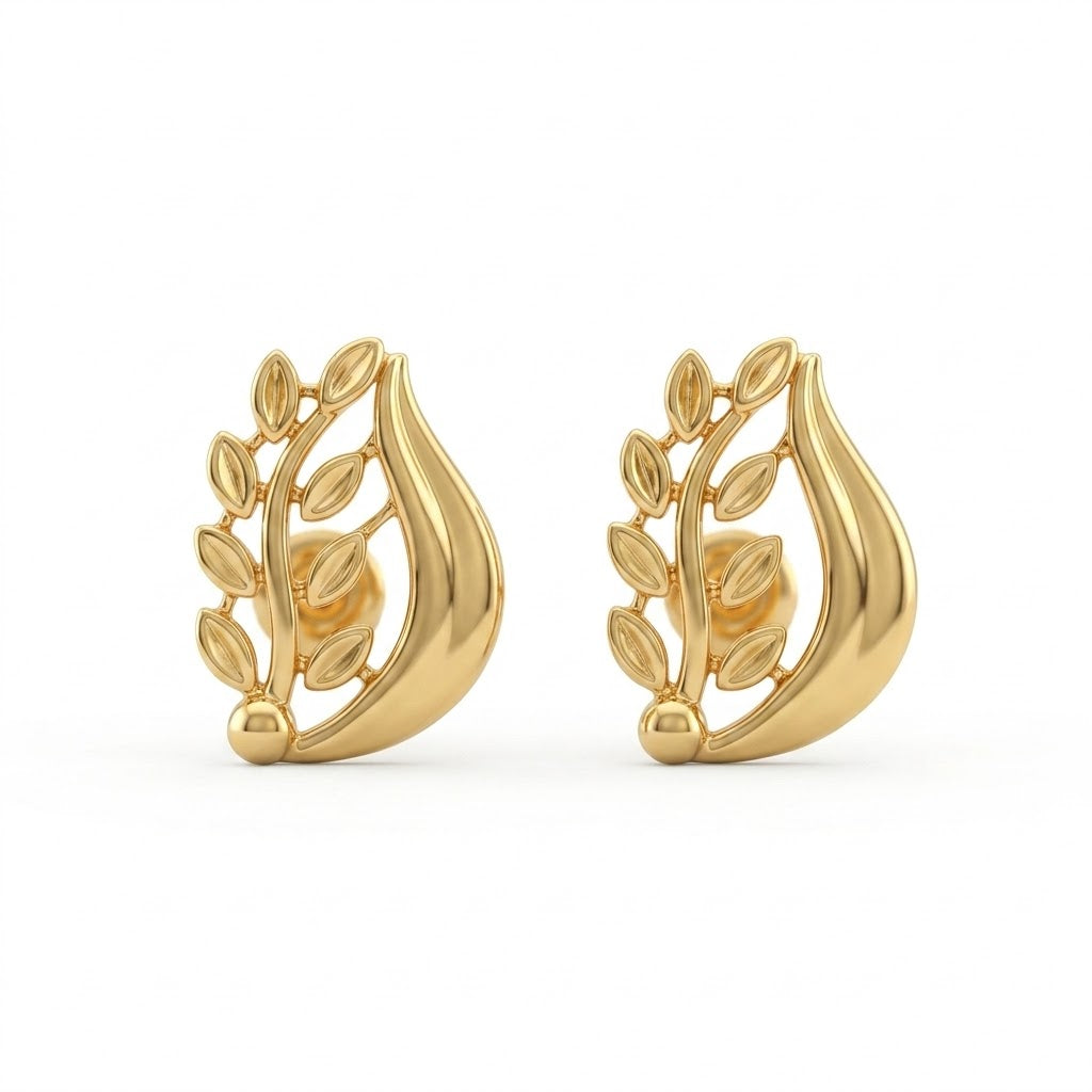 9K Gold Leaf Curve Second Stud Earrings