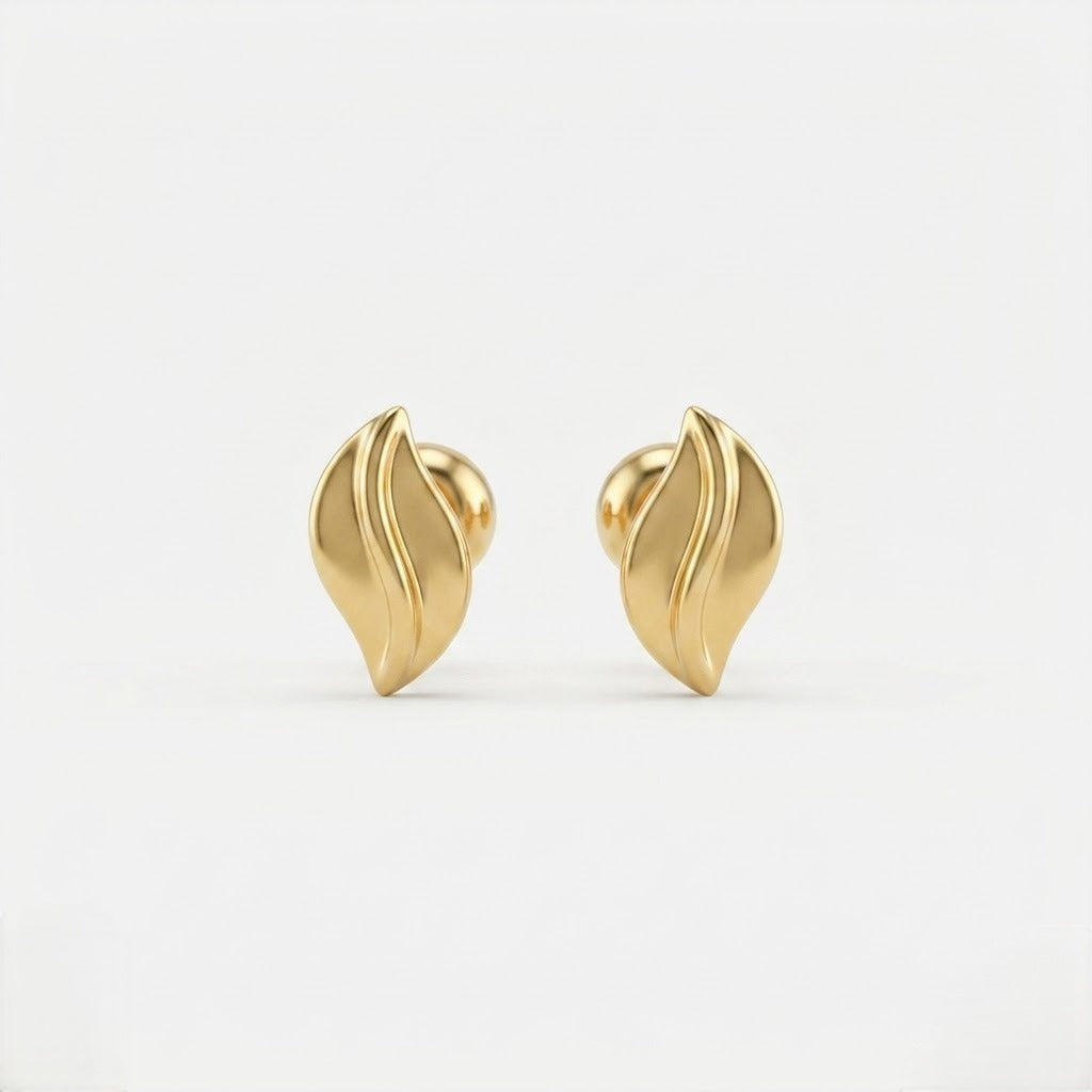 9K Gold Sleek Leaf Second Stud Earrings