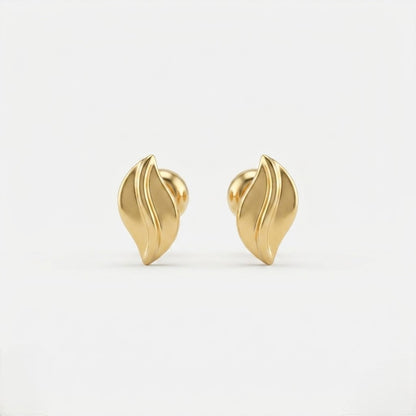 9K Gold Sleek Leaf Second Stud Earrings
