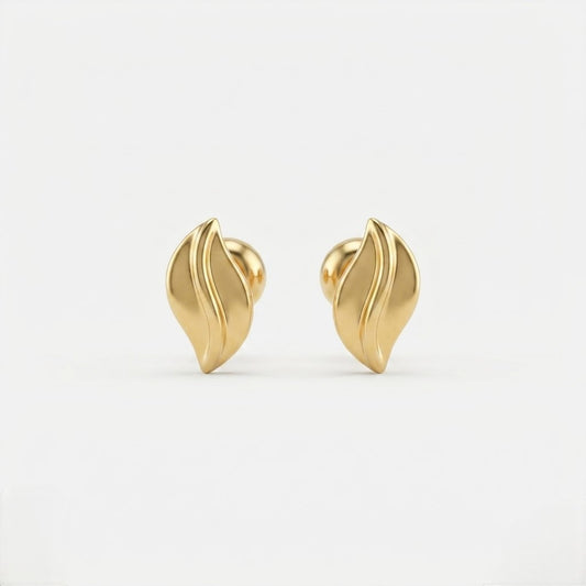9K Gold Sleek Leaf Second Stud Earrings