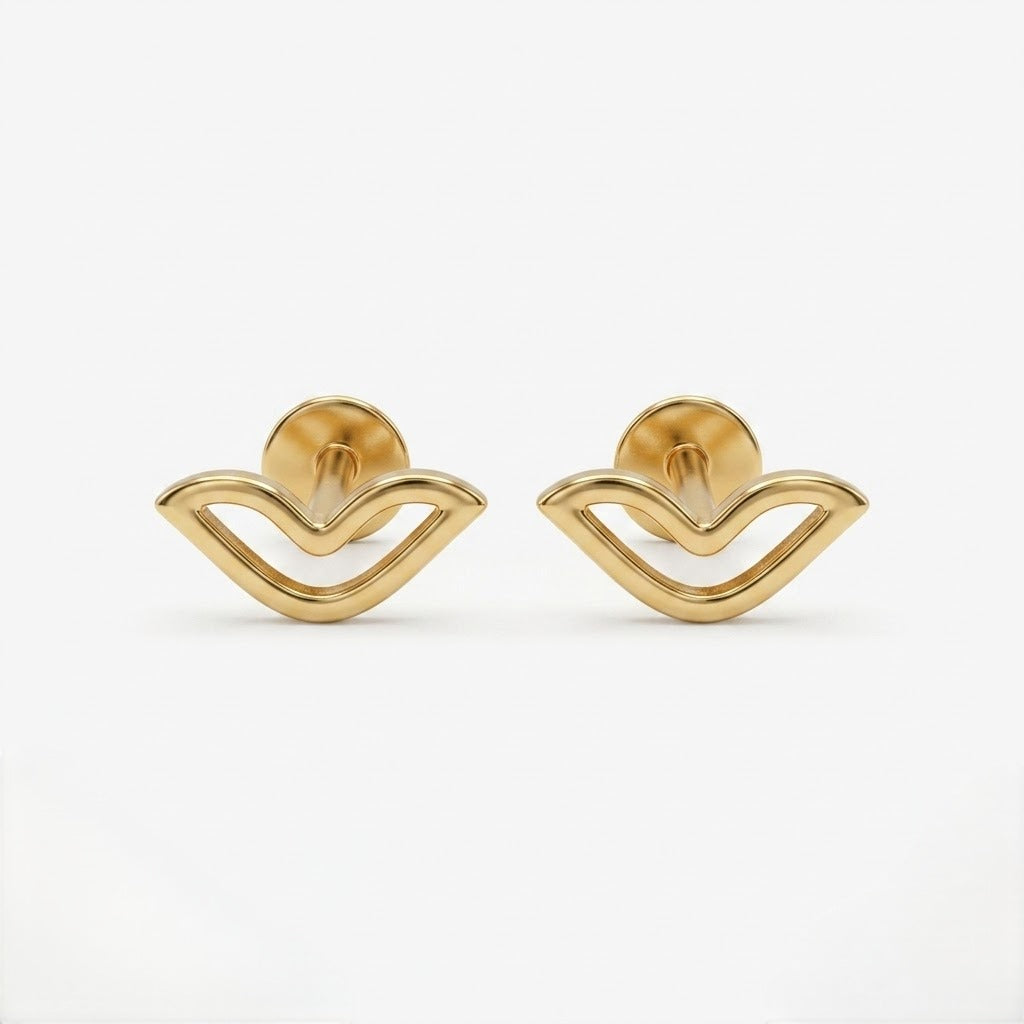 9K Gold Open Leaf Smile Second Stud Earrings