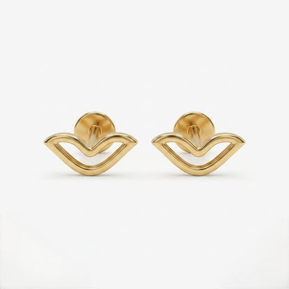 9K Gold Open Leaf Smile Second Stud Earrings