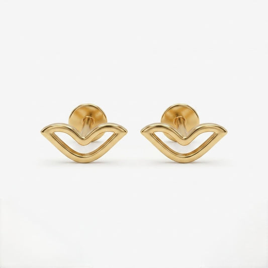 9K Gold Open Leaf Smile Second Stud Earrings