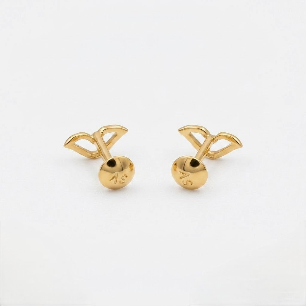 9K Gold Open Leaf Smile Second Stud Earrings