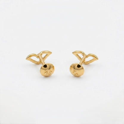 9K Gold Open Leaf Smile Second Stud Earrings