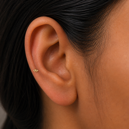 9K Gold Open Leaf Smile Second Stud Earrings