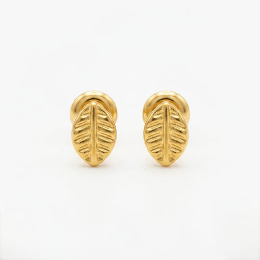 9K Gold Ribbed Leaf Second Stud Earrings