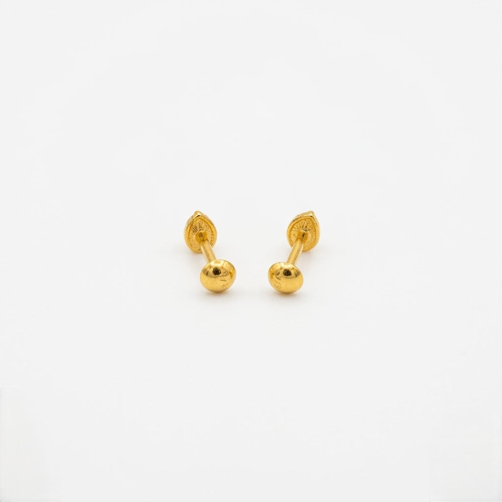 9K Gold Ribbed Leaf Second Stud Earrings