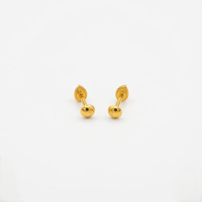 9K Gold Ribbed Leaf Second Stud Earrings