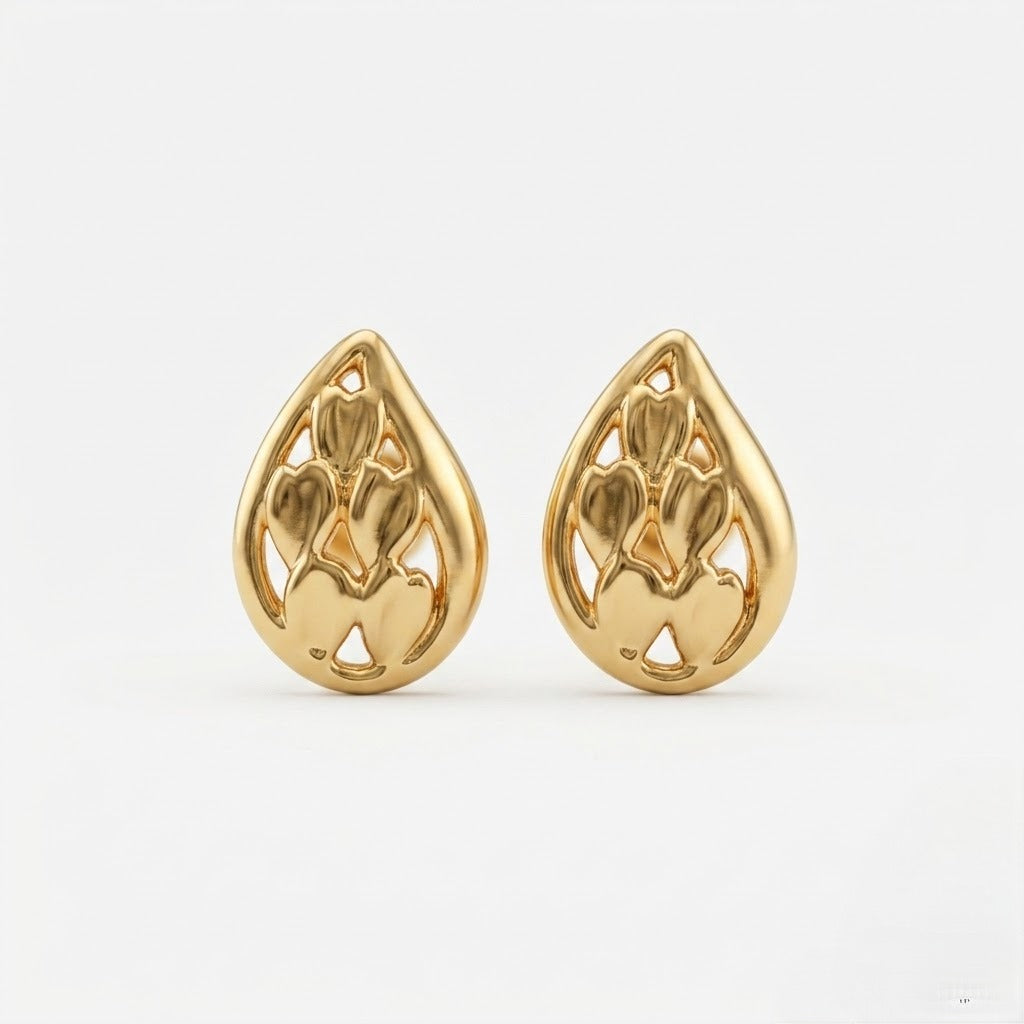 9K Gold Teardrop Tulip Second Stud Earrings