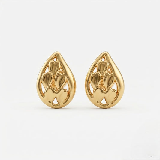 9K Gold Teardrop Tulip Second Stud Earrings