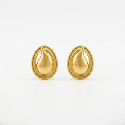 9K Gold Oval Leaf Drop Second Stud Earrings