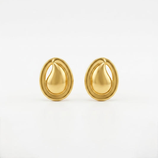 9K Gold Oval Leaf Drop Second Stud Earrings