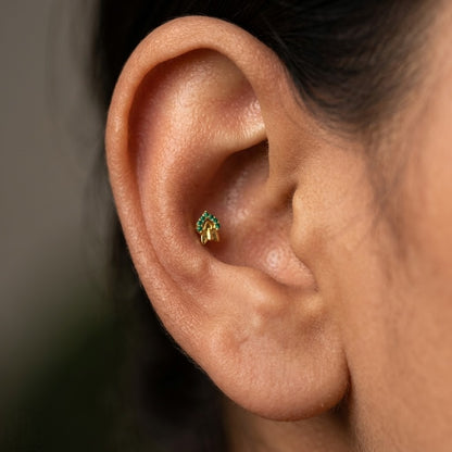 9K Gold Emerald Leaf Motif Second Stud Earrings