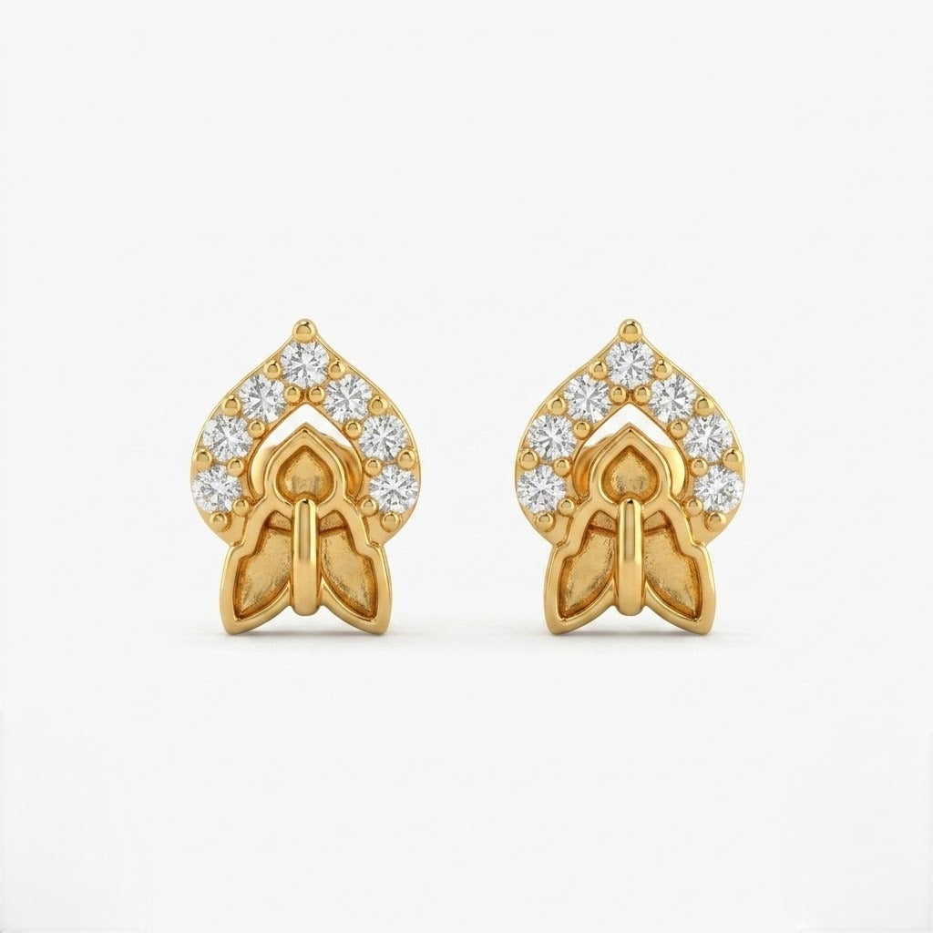 9K Gold white Leaf Motif Second Stud Earrings