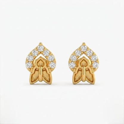 9K Gold white Leaf Motif Second Stud Earrings