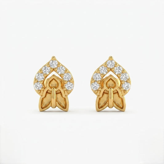 9K Gold white Leaf Motif Second Stud Earrings