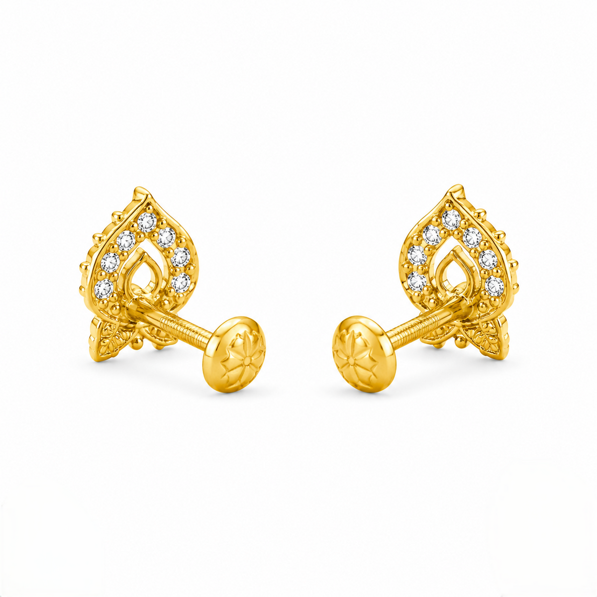 9K Gold white Leaf Motif Second Stud Earrings