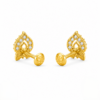 9K Gold white Leaf Motif Second Stud Earrings