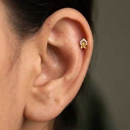 9K Gold white Leaf Motif Second Stud Earrings
