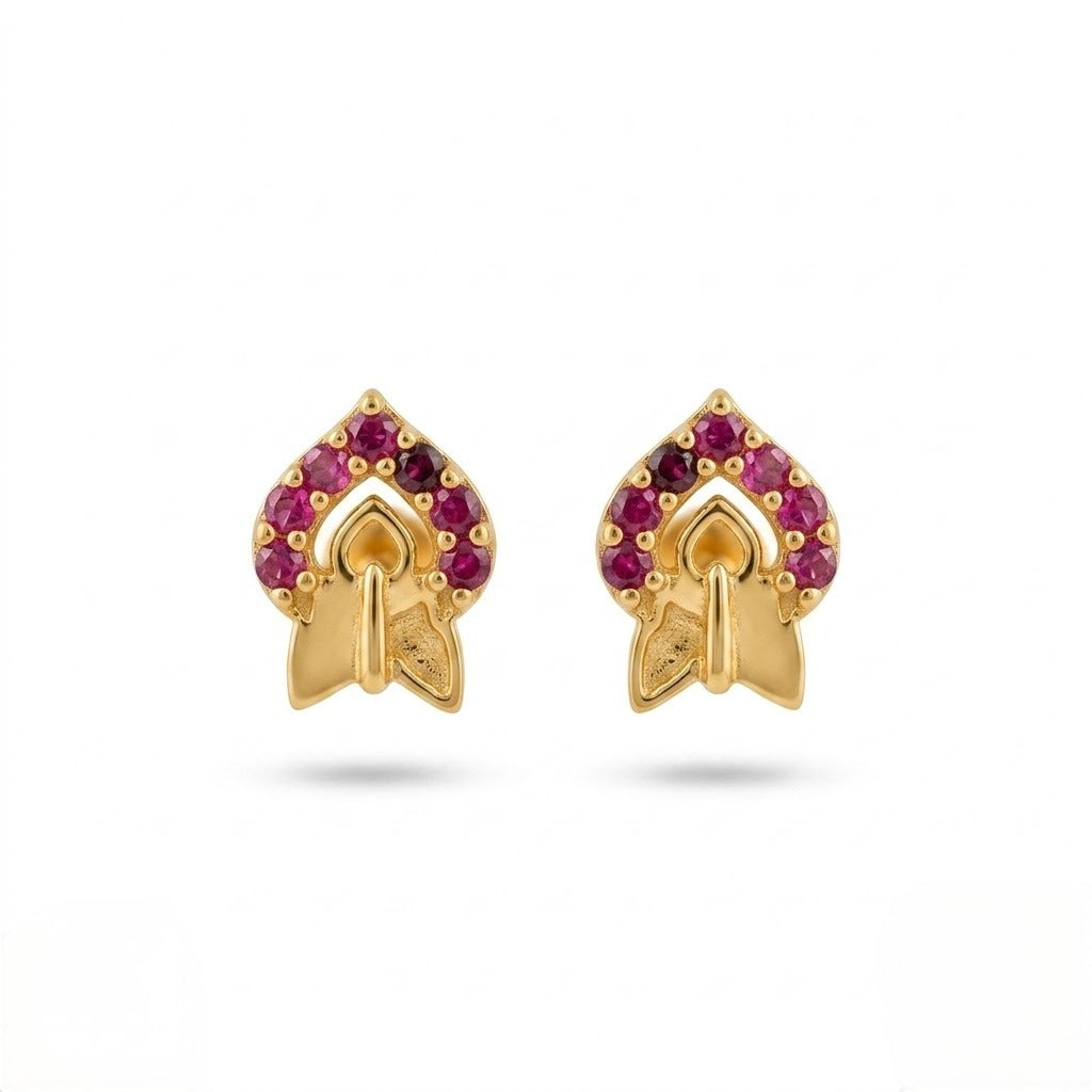 9K Gold Ruby Leaf Flame Second Stud Earrings