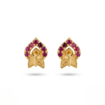 9K Gold Ruby Leaf Flame Second Stud Earrings