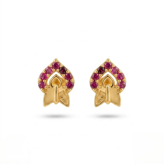 9K Gold Ruby Leaf Flame Second Stud Earrings