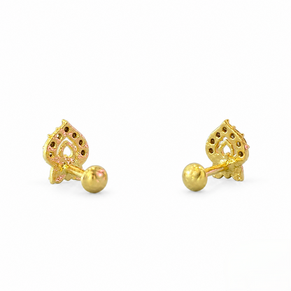 9K Gold Ruby Leaf Flame Second Stud Earrings