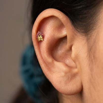 9K Gold Ruby Leaf Flame Second Stud Earrings