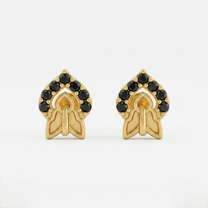 9K Gold Black Stone Leaf Flame Second Stud Earrings