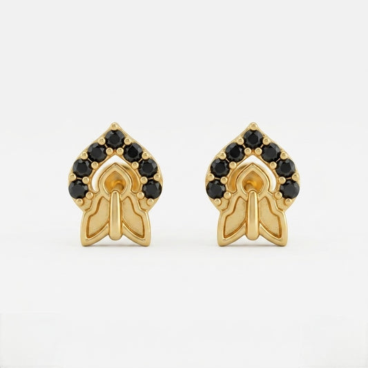 9K Gold Black Stone Leaf Flame Second Stud Earrings