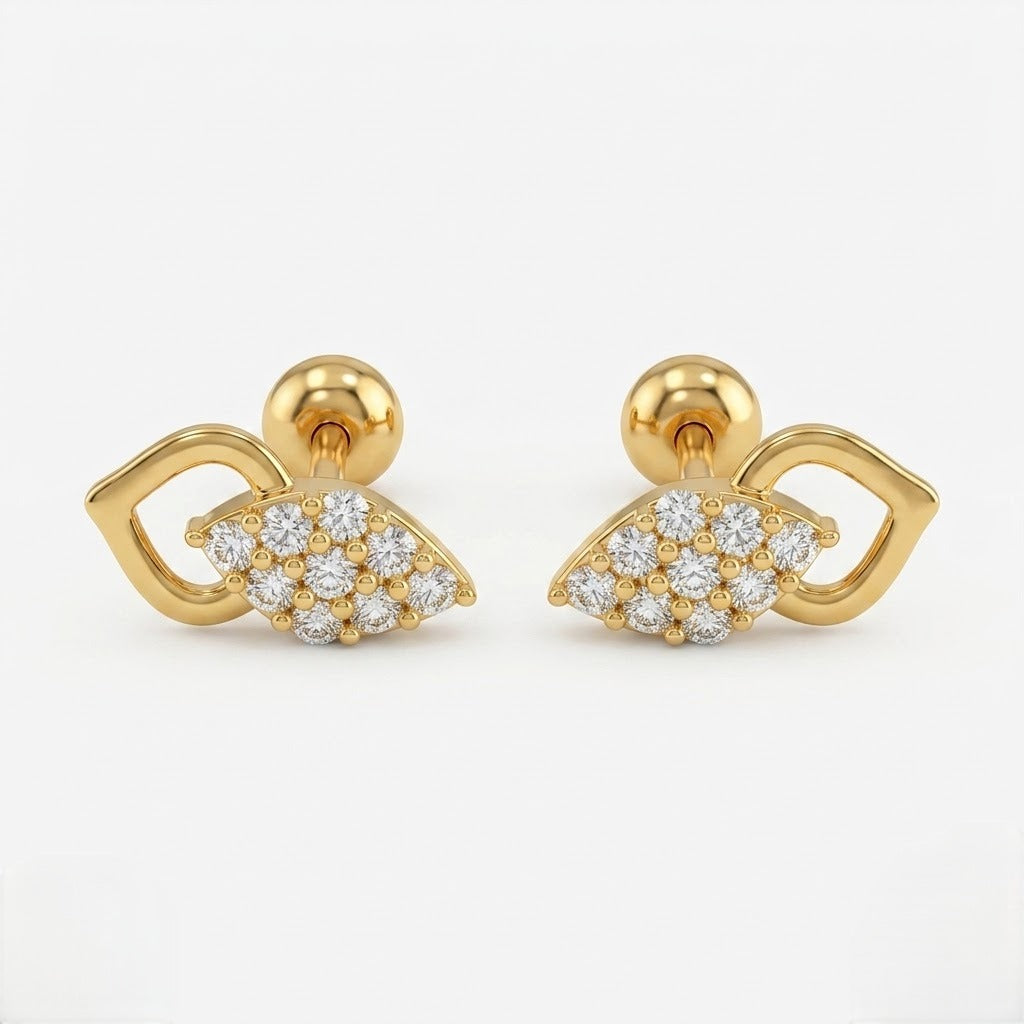 9K Gold Leaf Cluster Stud Earrings