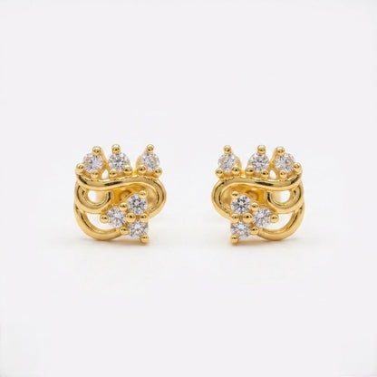 9K Gold White Stone Ornate Crown Second Stud Earrings