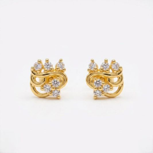 9K Gold White Stone Ornate Crown Second Stud Earrings