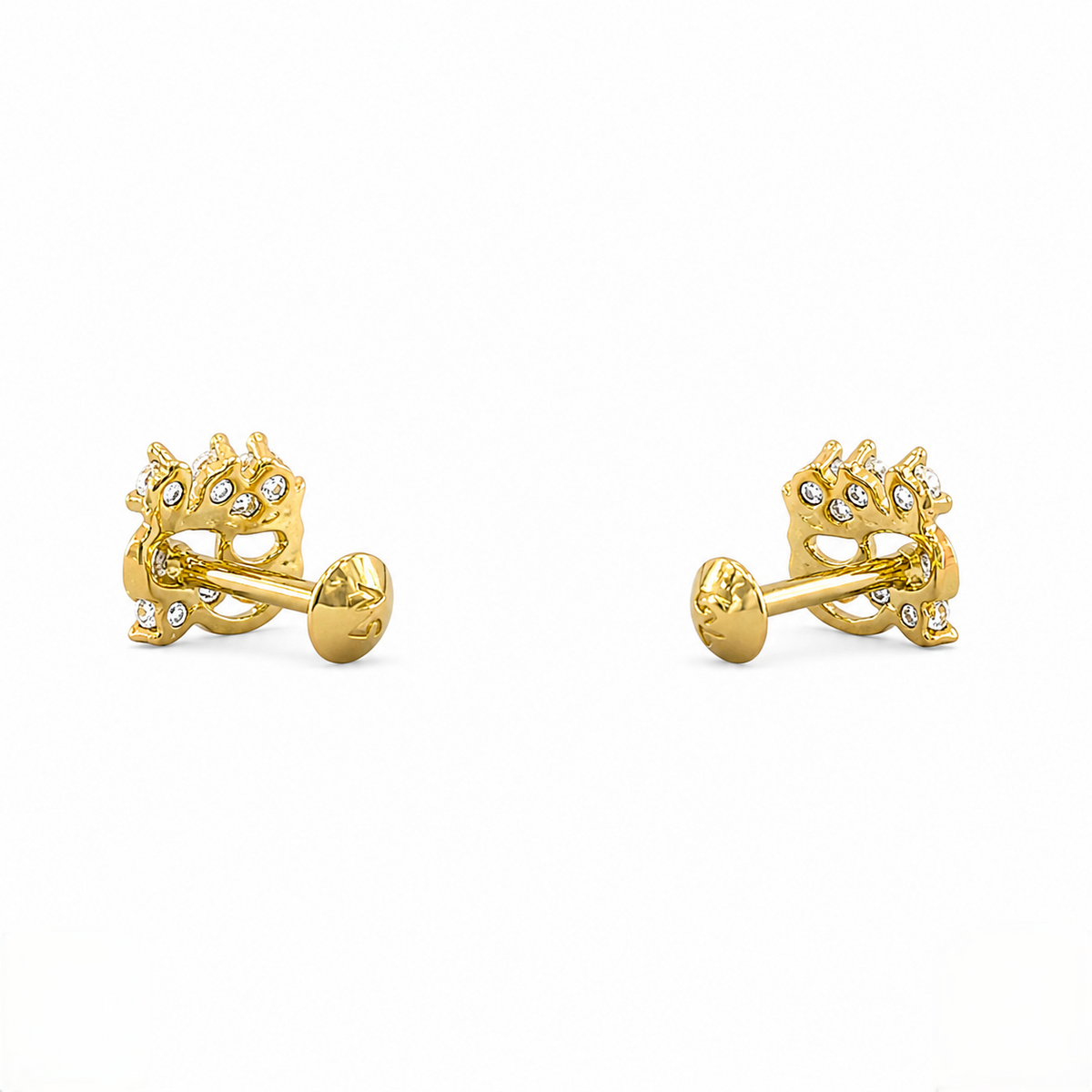 9K Gold White Stone Ornate Crown Second Stud Earrings