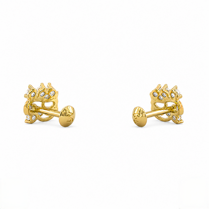 9K Gold White Stone Ornate Crown Second Stud Earrings