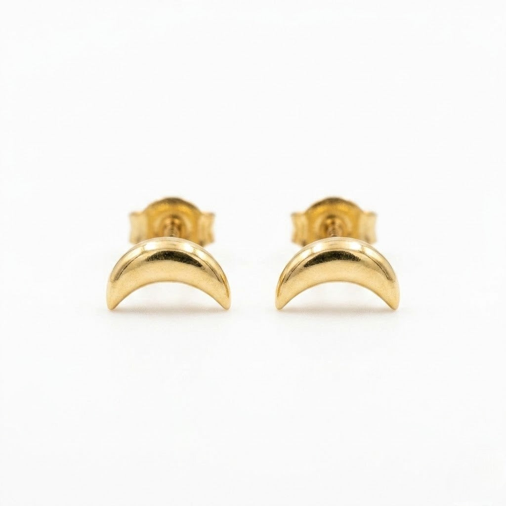 9K Gold Mini Crescent Moon Second Stud Earrings