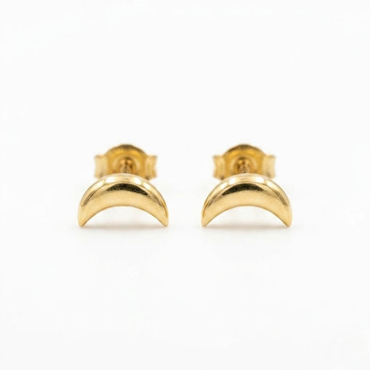9K Gold Mini Crescent Moon Second Stud Earrings