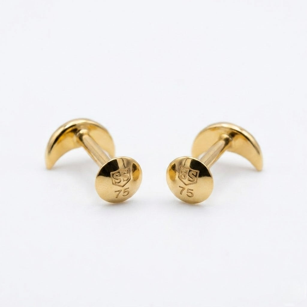 9K Gold Mini Crescent Moon Second Stud Earrings