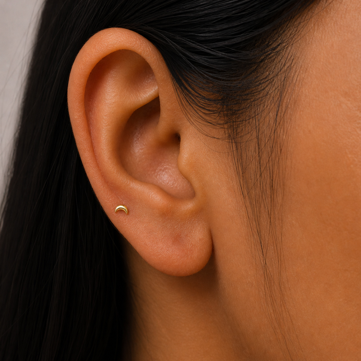 9K Gold Mini Crescent Moon Second Stud Earrings
