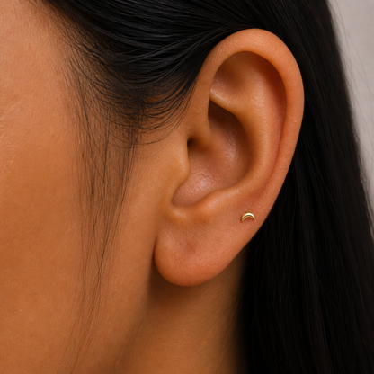 9K Gold Mini Crescent Moon Second Stud Earrings