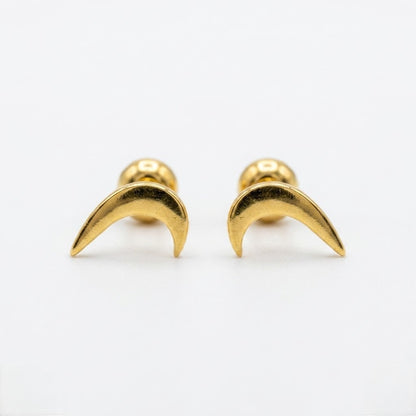 9K Gold Curved Moon Horn Second Stud Earrings