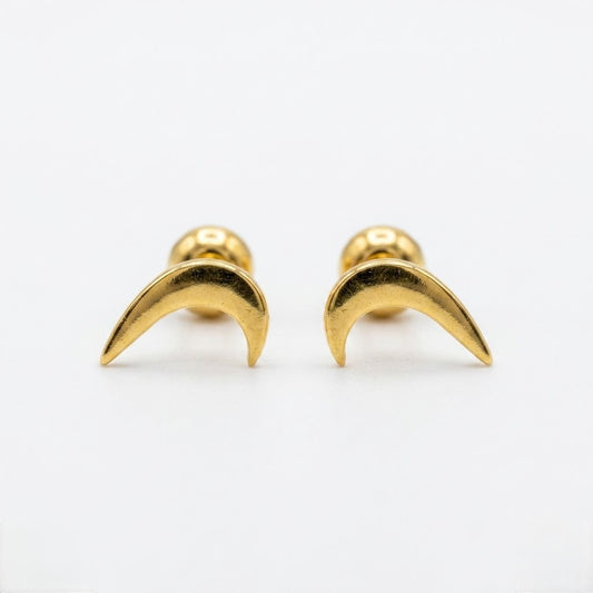 9K Gold Curved Moon Horn Second Stud Earrings