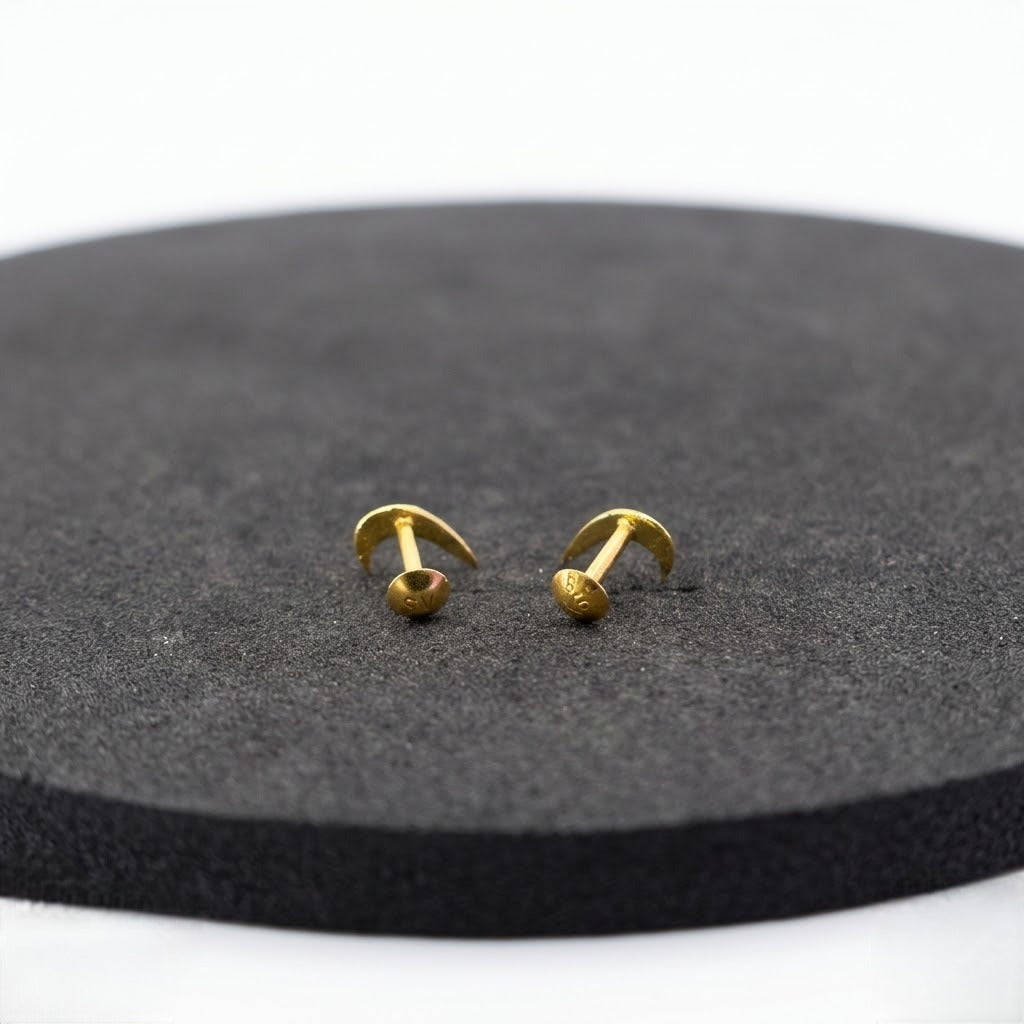 9K Gold Curved Moon Horn Second Stud Earrings
